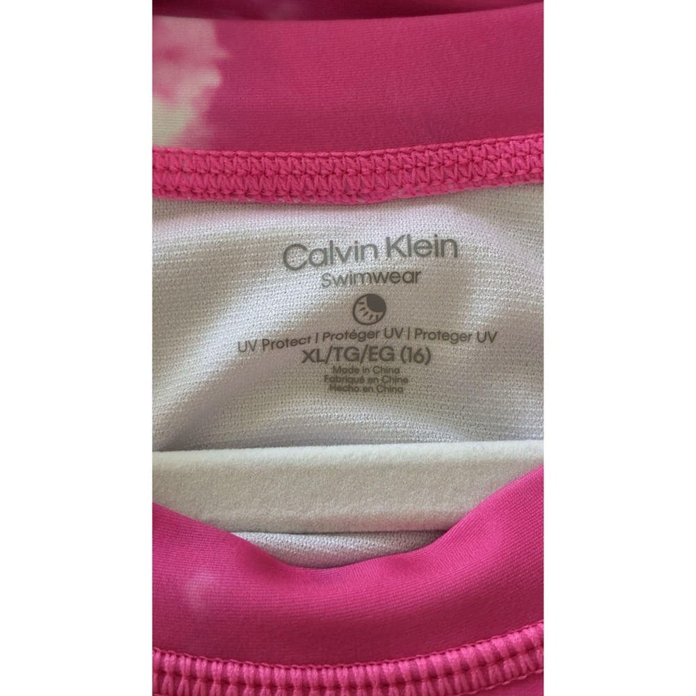 Girls XL Pink Tie-Dye Uv Protectant Swim Top Calvin Klein Surf Rash Guard - Picture 2 of 5